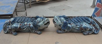 

Antique China Fengshui old Porcelain Carved Evil spirits Beast Pixiu Statue Pair