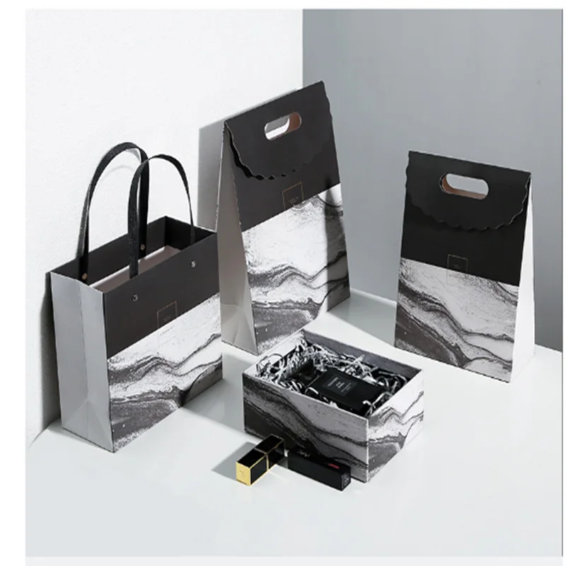 

5pcs/1lot Newest Arrived Fashion Design Black marble pattern Wedding&Birthday party gift box Hand Rope High-Quality Gift Bags