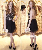 Sexy Black Lace Cap Sleeve Backless Short Mini Girls Cocktail And Party Dresses Tulle 254