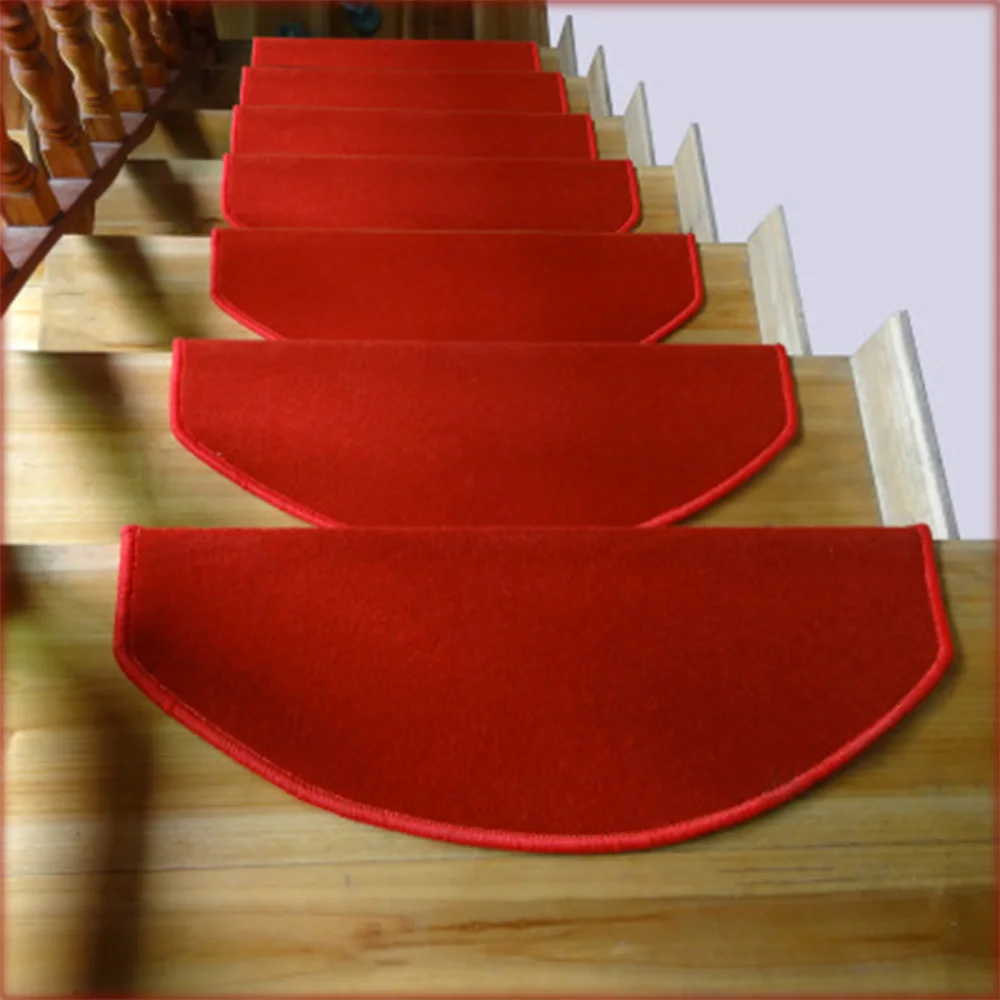 Yazi Anti Slip Stairs Carpet Self Adhesive Red Brushed Plush Rug