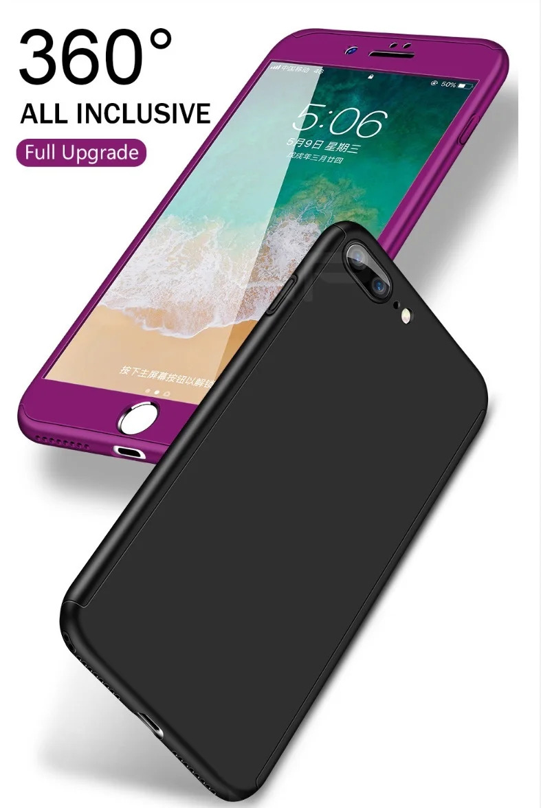 

LISCN 360 Degree Full Cover Protect Phone Case for iPhone 5 SE 6 7 8 7P 8P XS XR Xs Max With Tempered Glass Cases Hard PC Cover