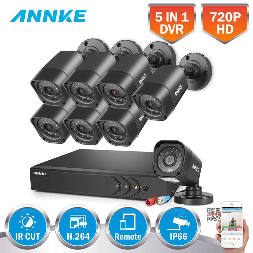 ANNKE HD 720P 16CH CCTV System Set 5 IN1 DVR 8pcs 1500TVL IR font b Outdoor