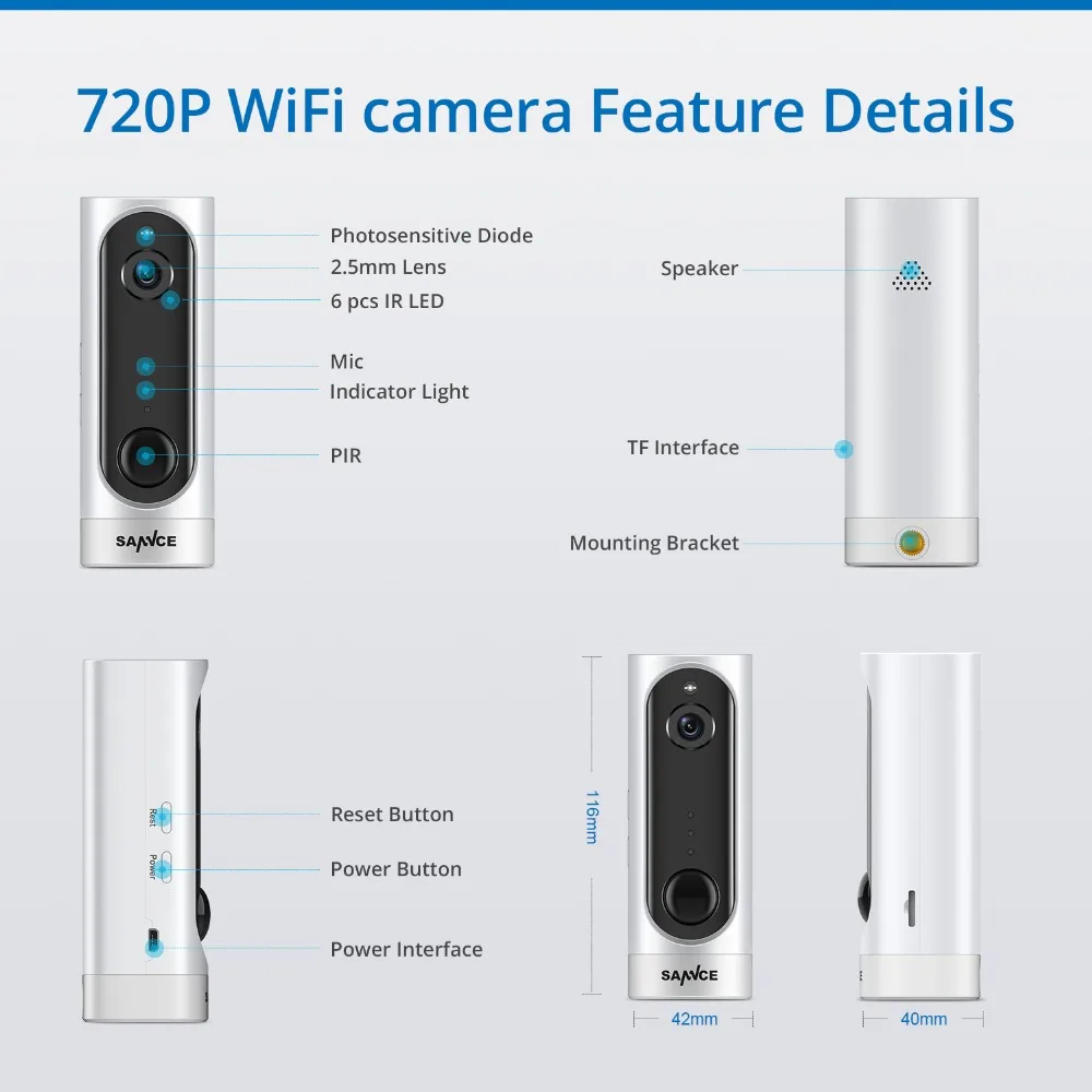 SANNCE HD 720P 1MP Беспроводная перезаряжаемая домашняя ip камера безопасности