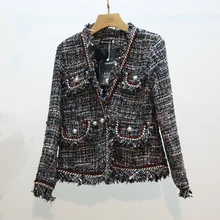 Женское зимнее шерстяное пальто знаменитостей простое классическое женское OL милое роскошное Жемчужное с кисточками теплое из ткани твидовый Топ