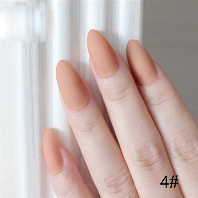 

Matte False Nails Popular Designs Glue On 24pcs Long Tip Patch Pure Color Nail Chip Extensions Artificial Nail Art Accessories