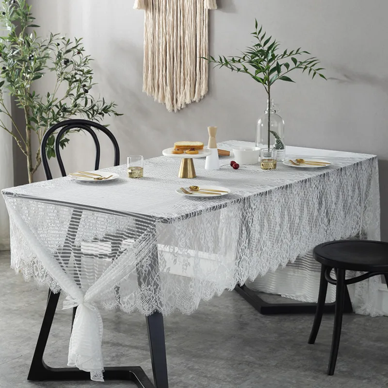 ROMANZO 2018 Wedding Party Supply White Rectangle Lace Table Cloth