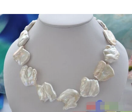 

Free shipping@@@@@ P3670 HUGE 18" 35mm WHITE BAROQUE KESHI REBORN PEARL NECKLACE