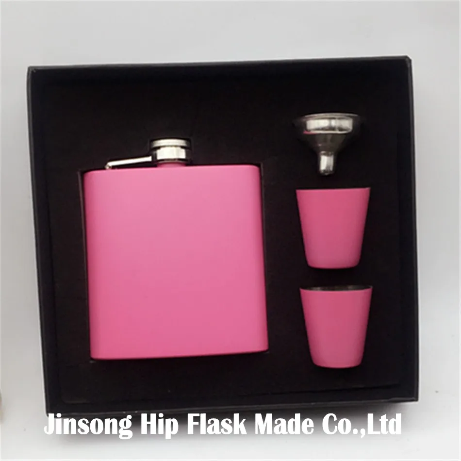 6 унц. ций или 7 унц. розовая или черная фляжка с 2 чашками и одной воронкой в подарочной коробке для подружки невесты или дружка - Цвет: pink  cups set