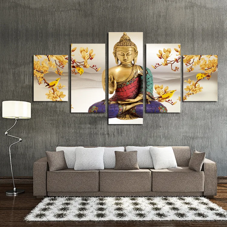 5 Panel Hanging Painting Free Shipping Buddha Art Canvas Wall Art