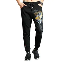 Осенние модные мужские Штаны для бега с рисунком рыбы, повседневные облегающие хлопковые спортивные штаны в стиле хип-хоп, винтажные уличные брюки