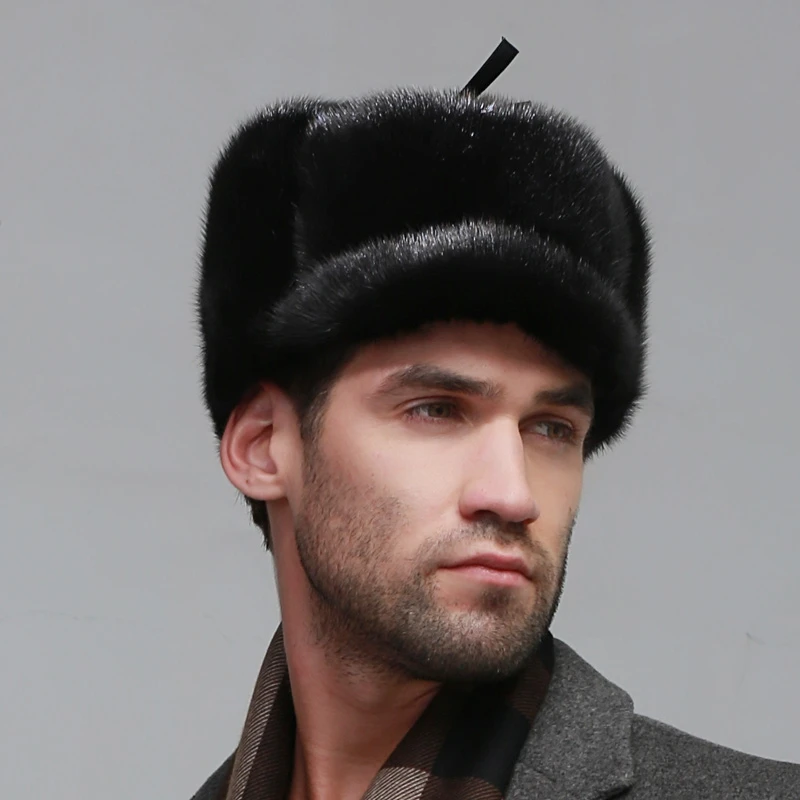 SHOUHOU Мужская зимняя шапка, зимняя теплая меховая шапка, Мужская модная шапка из натурального меха норки, шапка для шоу моделей
