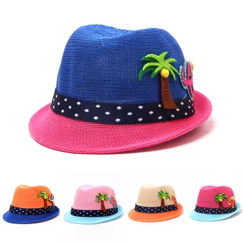 

Cartoon Coconut Tree Child Straw Hat Boy's Summer Bucket Hats Girl's Panama Caps Outdoor Activities Beach Children's Cap T017