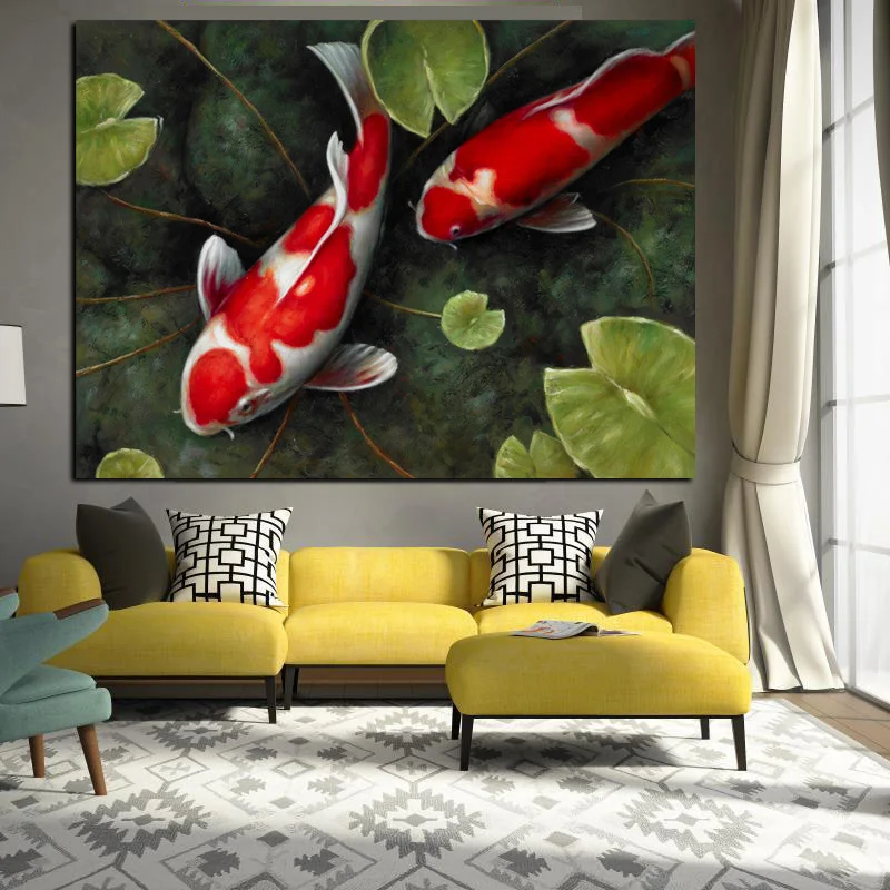 Print Chinese Koi Fish Lotus Feng Shui Animal Landscape Canvas Painting Wall Art Picture For Living Room Moder Sofa Home Decor (2)