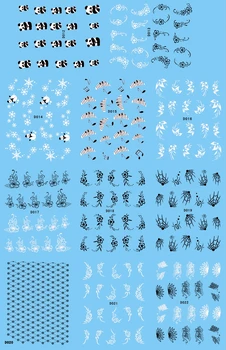 

11 PACK/ LOT WATER DECAL NAIL STICKER BLACK WHITE FLOWER CARTOON TULIP CAMELIA PANDA SPIDER D012-022
