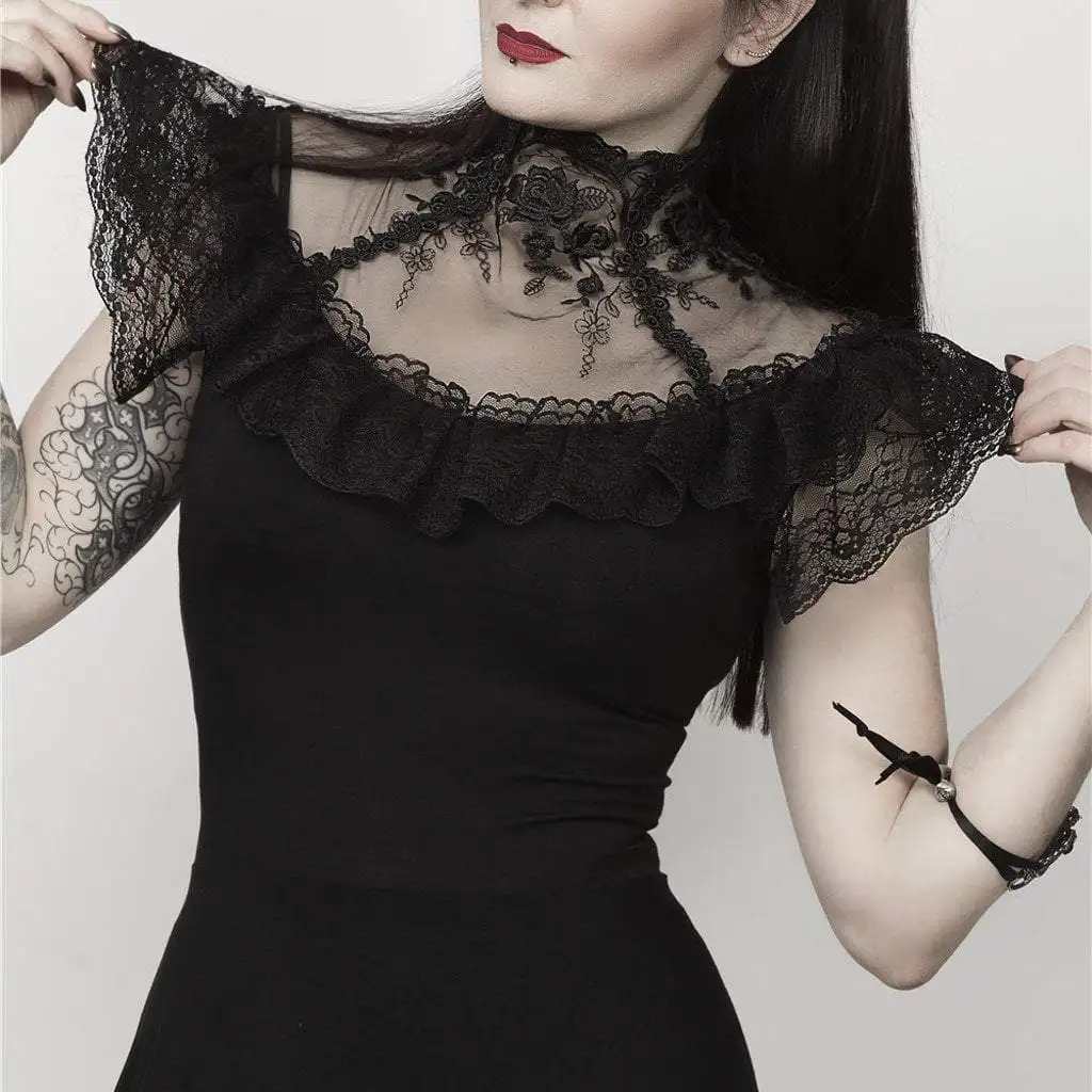Darkinlove Для женщин Гот цветочные кружева оборками платье DW197