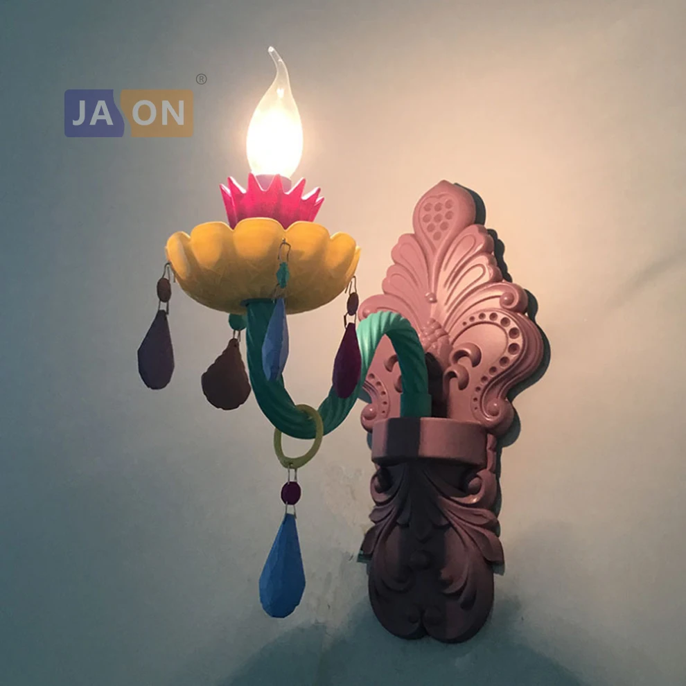 Светодиодный e14 Nordic железа Стекло с украшением в виде кристаллов цветной светодиодный светильник Настенный светильник бра для комнаты малыша детский сад