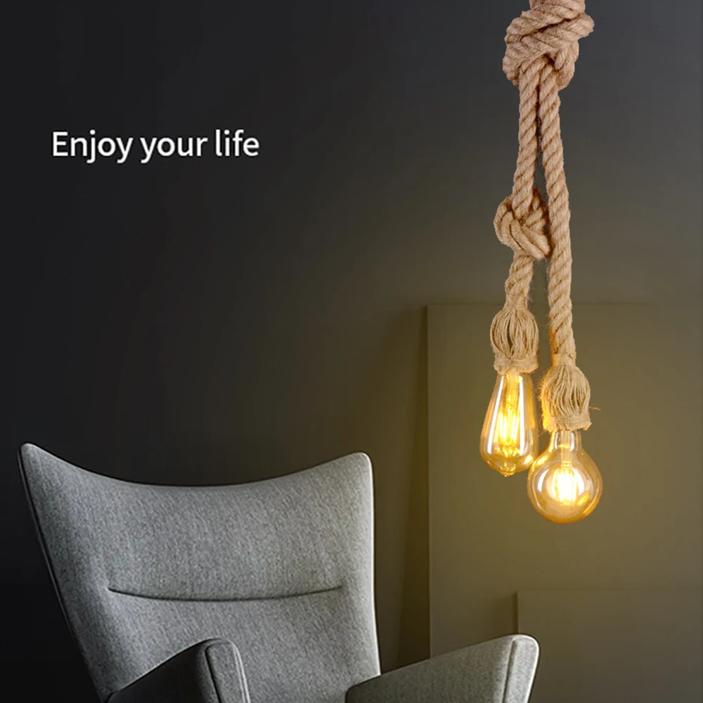 

Zerouno Vintage Hemp Rope Pendant Light E27 Loft Creative Personality Industrial Pendant Lamp Restaurant Coffee 1-5m 1-5 head