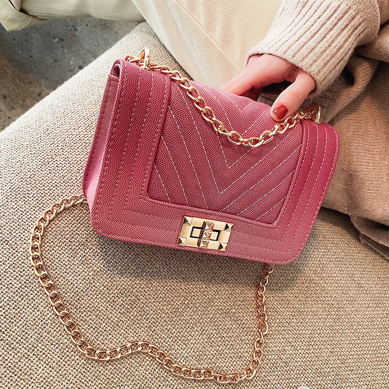 

High quality designer brand satchels ladies small clutch gold metal chain purses messenger shoulder bag Casual Chains 2019 pu