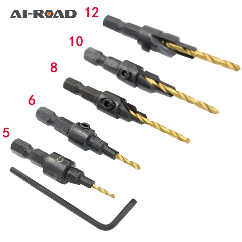 

5PCS Drill Bit Set 5/6/8/10/12mm Metal Tools Hex Shank Rustproof Woodworking Drill Hexagonal Shank Drilling Pilot Holes