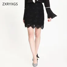 Весна Женская чистый цвет полый посылка бедра юбка модная женская одежда растворимые кружева Элегантная юбка OL офисная короткая юбка