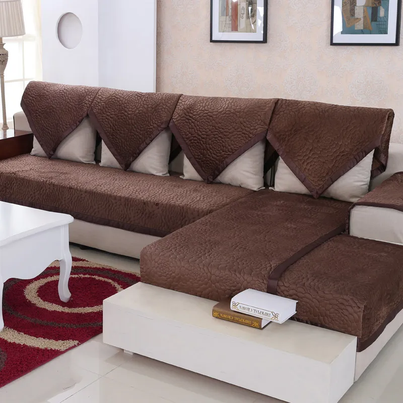 Sofa cover Winter thick high grade brown short plush sofa cushion