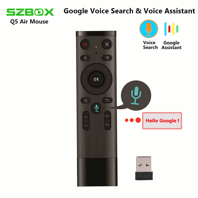 

Q5 Air Voice Control Fly Air Mouse For Gyro Sensing Game, 2.4GHz Wireless Microphone Remote Control For Smart TV,Android BOX PC
