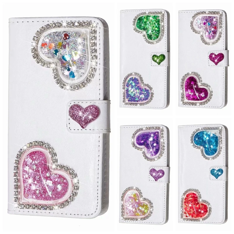 Для iphone XR XS MAX X 10 8 7 6 SE 5 3D Bling Diamond Heart кожаный бумажник чехол для сыпучий песок с
