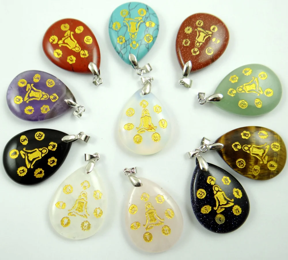 

Natural Stone Crystal opal 7 Chakra Reiki Healing Ketting Boeddha Yoga Meditatie Hanger Spirituele Om Symbool Hoop Sieraden 1pcs