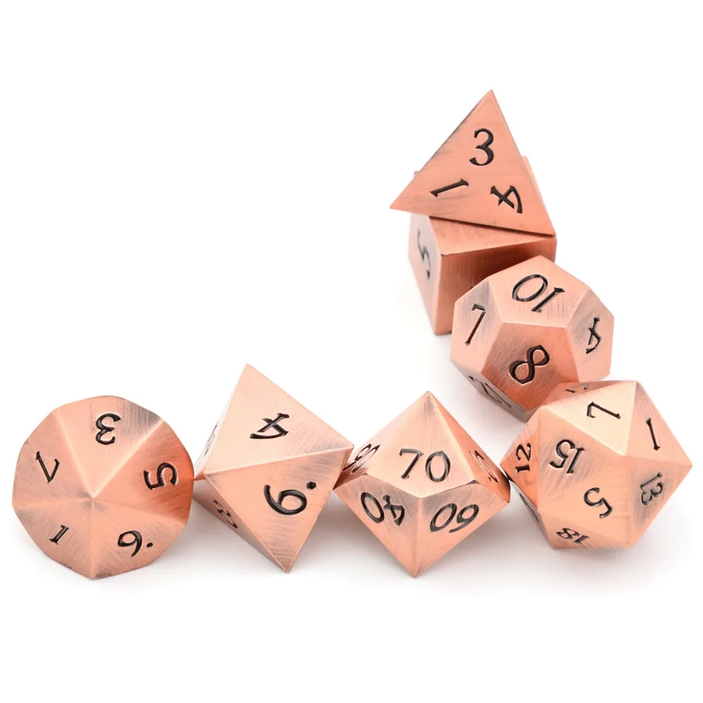 Kopen Klassieke Briljante Koper Metalen Dobbelstenen met Zwarte Dobbelstenen Zak Compatibel met D D, RPG Gaming en Tafelblad Spellen Standaard 16mm