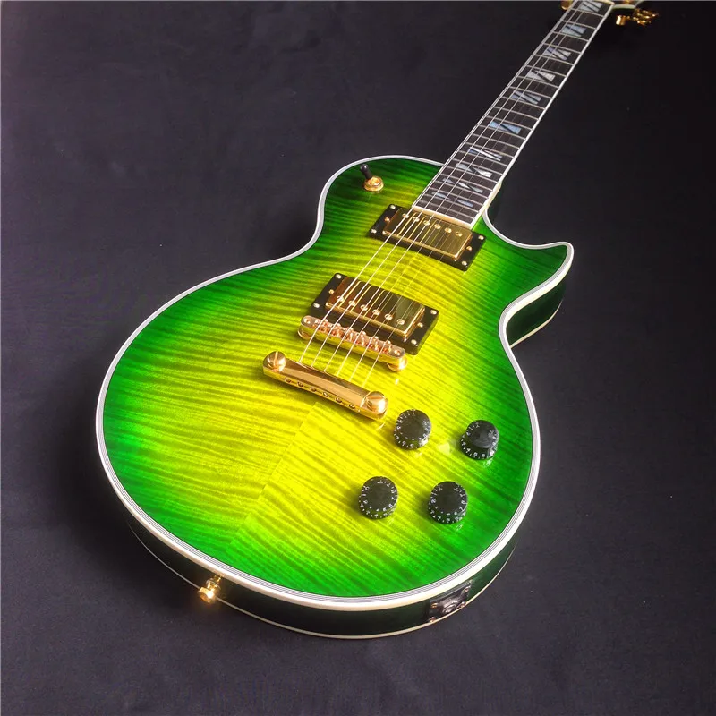 

Hot sales Ebony fingerboard electric guitar with gold pickups and back tiger pattern for beginner