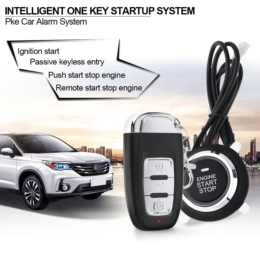 Remote Initiating System PKE Car Smart Alarm Start Stop Engine System with Auto Central Lock Keyless Entry and Vibration Alarm