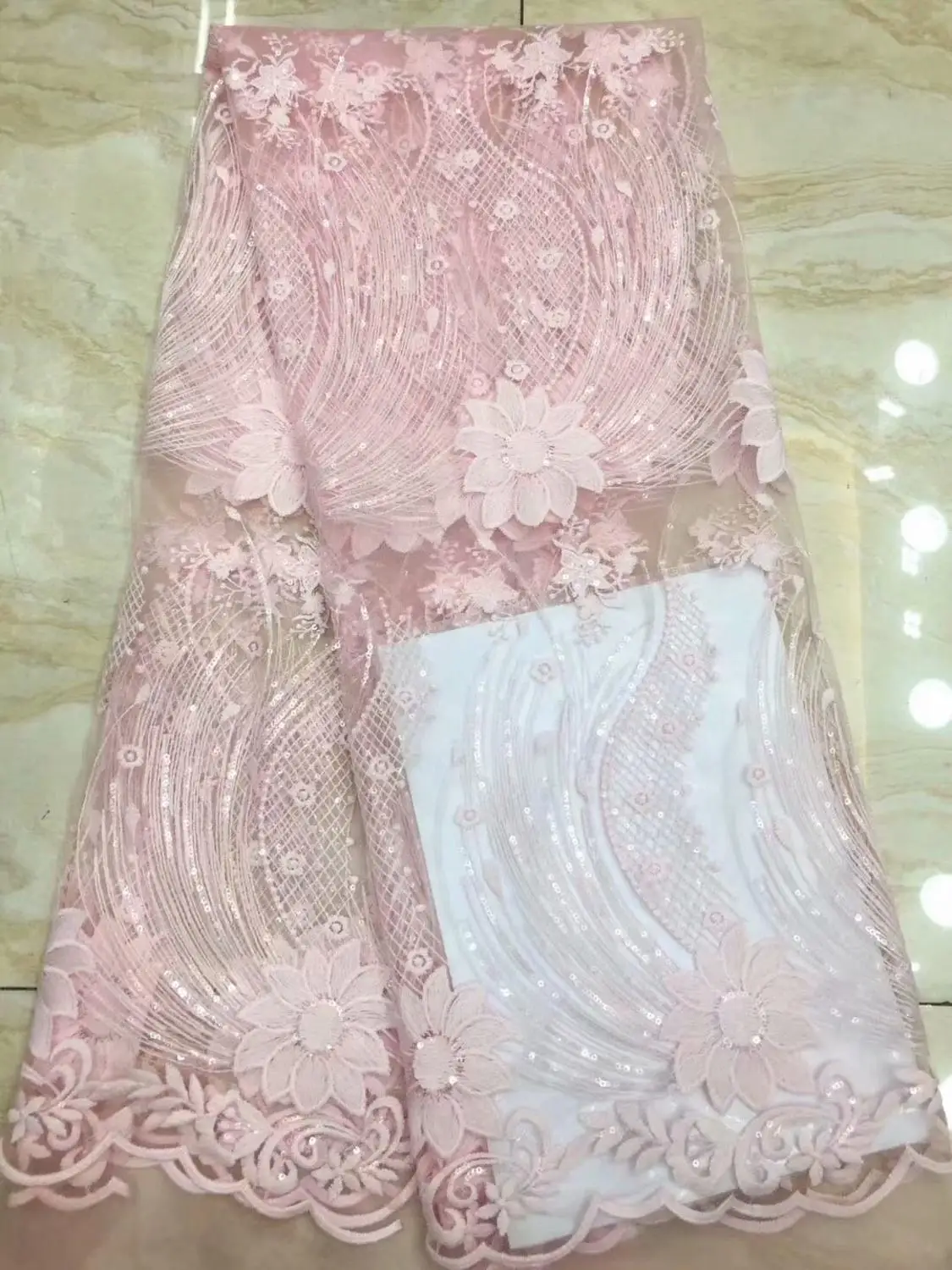 

2019 Latest Popular Designs pink gold sequins Fabric 5 Yards African Lace Fabric High Quality indian silk George lace fabric YYZ