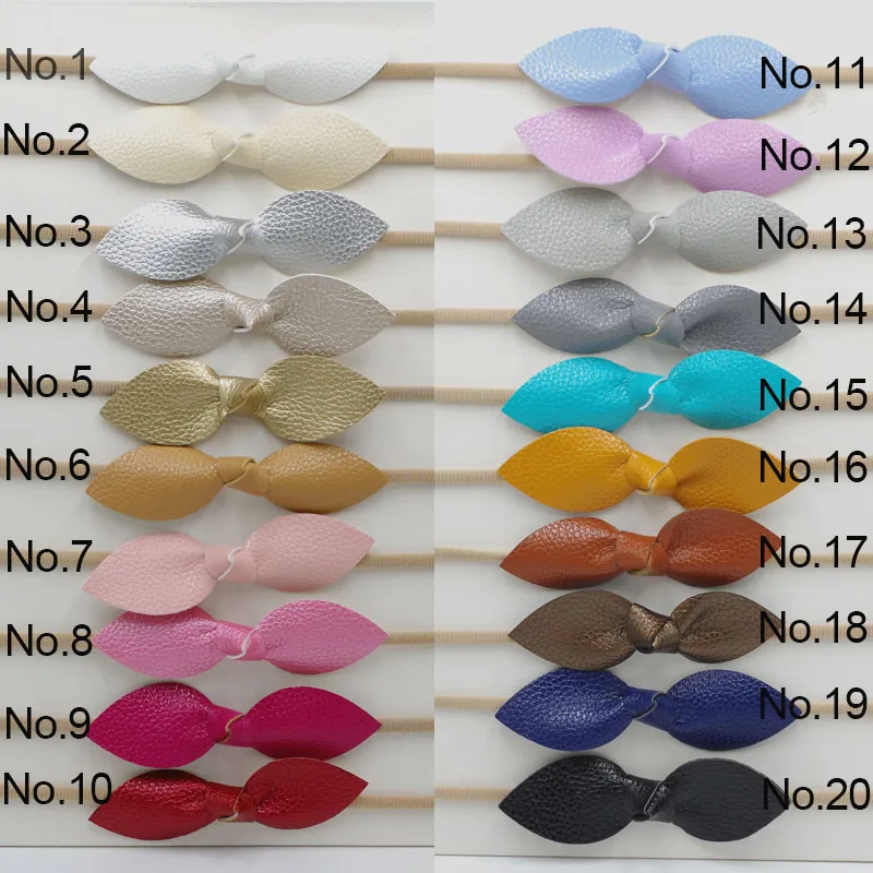 

Baby Soft Nylon Headband Leather Bow Girl Handmade Elastic Hair Bowknot Kids Head Band Concise Infant Children Hair Accessories