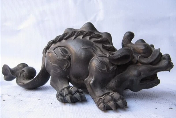 

Collectible bronze lion statue S0867 4 Chinese superb Pure bronze Copper Carved Evil beast Foo Dog Lion Statue B0403