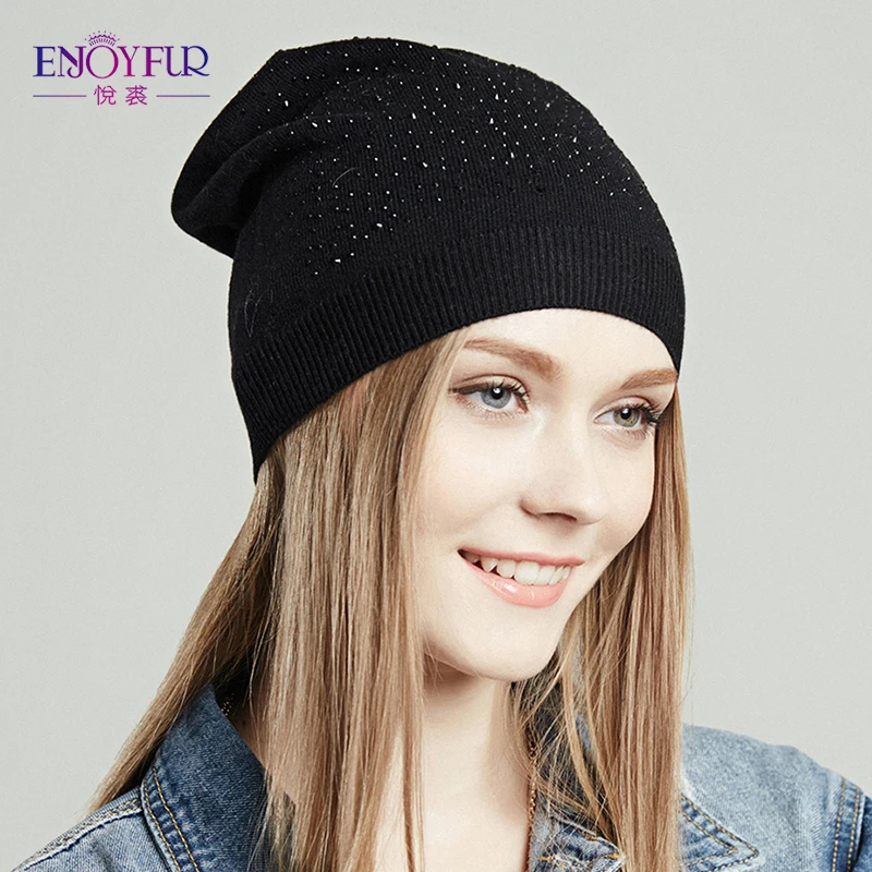 

Women beanies hat for Spring and Autumn knitted with rhinestones single layer hats 2017 new arrival fashionable good quality cap