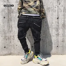 Мужские штаны-карго с несколькими карманами на молнии для танцев в стиле хип-хоп, мужские темно-черные штаны-шаровары для улицы, спортивные штаны для бега