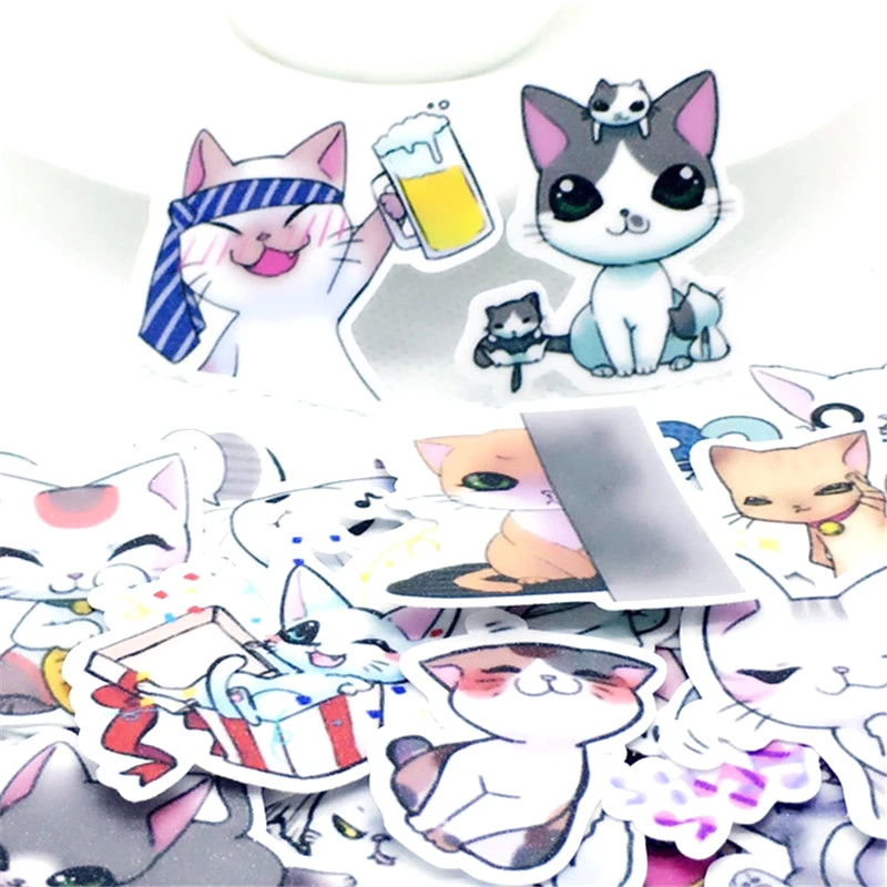 

40 Pieces Anime cute cat Paper Waterproof Fun Sticker Toys The Luggage Fashion Laptop Stickers Handbag Decoration Stickers