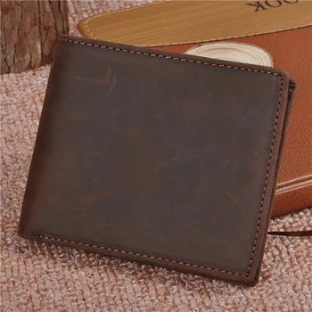 

Vintage Mens Real Cow Genuine Leather Wallet Thin Man Brand Short Card Clip Male Pocket Purse Small Wallets for Women Handmade