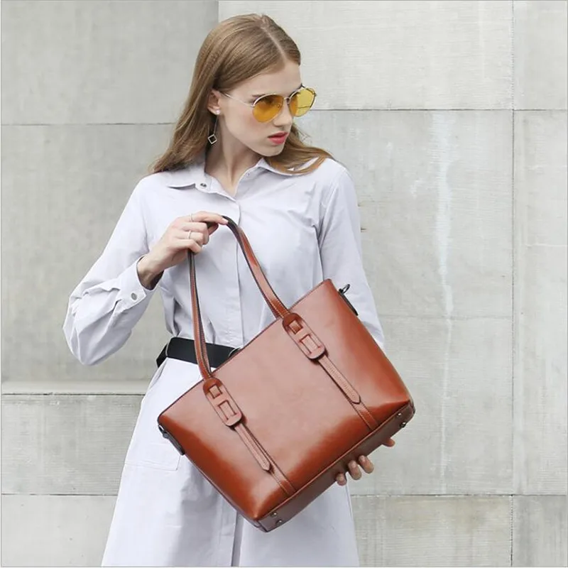 

Wholesale 2019 New Women Leather Handbag 100% Second Layer Genuine Leather Casual Tote Bags Female Big Shoulder Bags for Women
