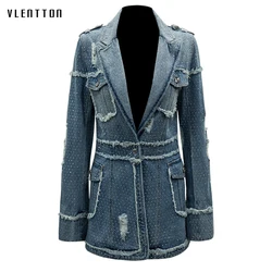 2019 Spring Long Denim Jacket Women Vintage Frayed Diamonds Slim Jacket Coat Female Long Sleeve Women's Jean Jackets Outerwear 2019 Spring Long Denim Jacket Women Vintage Frayed Diamonds Slim Jacket Coat Female Long Sleeve Women's Jean Jackets Outerwear