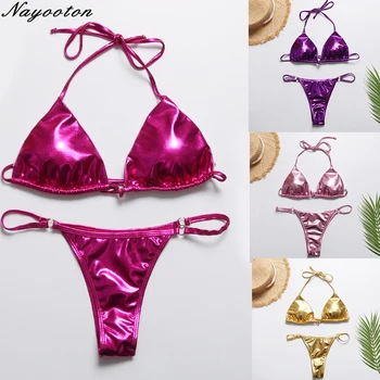 

Micro thong bikini set 2019 sexy swimsuit women push up biquini Bright fabric swimwear brazilian bandeau bikinis bathing suits