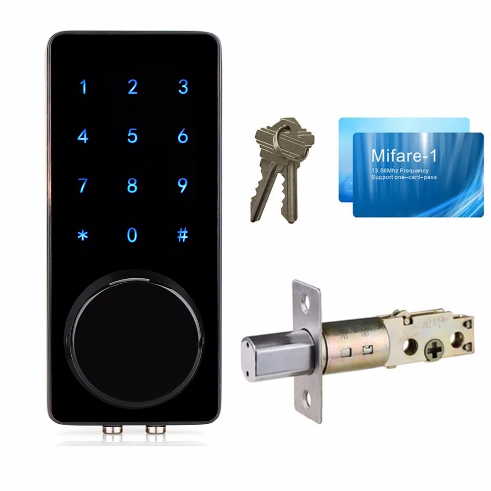 

Smart Digital Electronic Touch Screen Keypad Deadbolt Code Lock Entry Home Security Unlock With Miafare Card +Code or Key F1403A