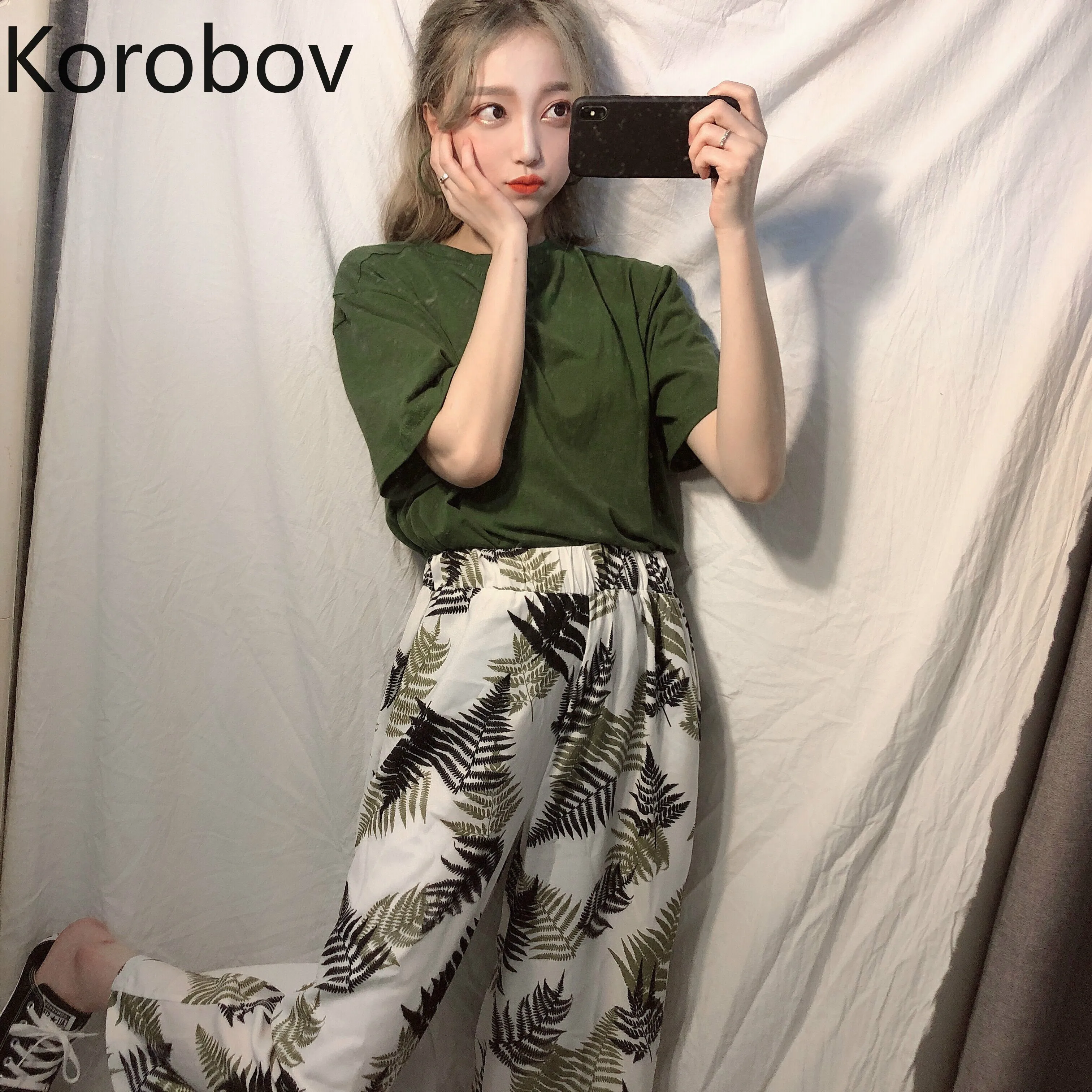 Korobov летний корейский Повседневный комплект из 2 предметов: футболка с короткими
