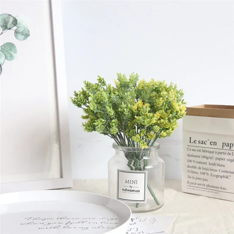 Small Artificial Plants Fake Flower Decoration Fresh Leaves Grass Plant Bouquet Home Wedding Decor for Home Decor #3o26 (17)