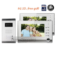 El Envío de fress 7 “Color Video de La Puerta Sistema de Intercomunicación Teléfono + 2 Intercom Cámara Grabadora Monitor + 1 Doo para 2 Apartamento En Stock