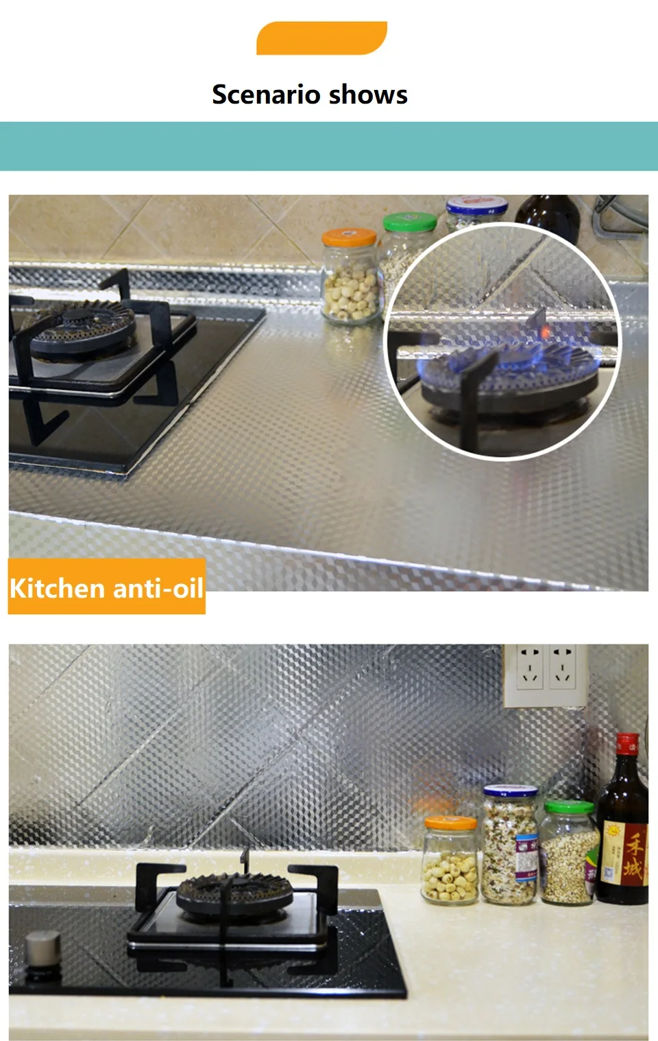 Кухонный шкаф, домашний декор, алюминиевая фольга, защита от масла, стикер на стену, ПВХ винил, водостойкие самоклеющиеся наклейки на стены