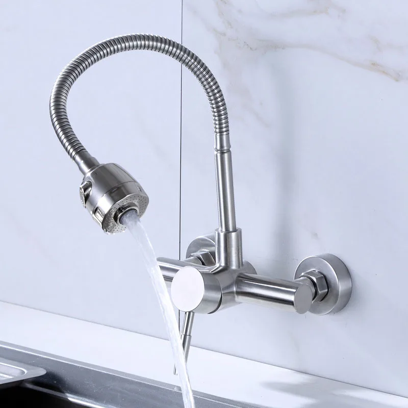  Free Shipping Stainless Steel material Wall Mounted Kitchen sink mixer faucet With free rotation ho - 32303583933