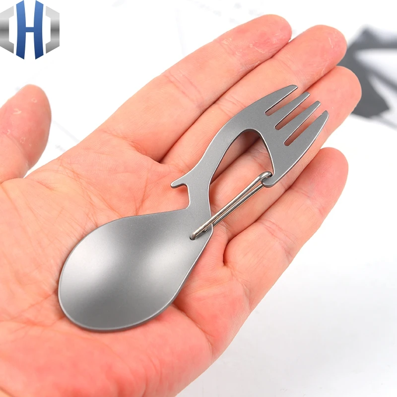 Pure Titanium Multi-function Fork Spoon Titanium Spoon With Bottle Opener Stainless Steel Fork Spoon Outdoor Camping Tableware