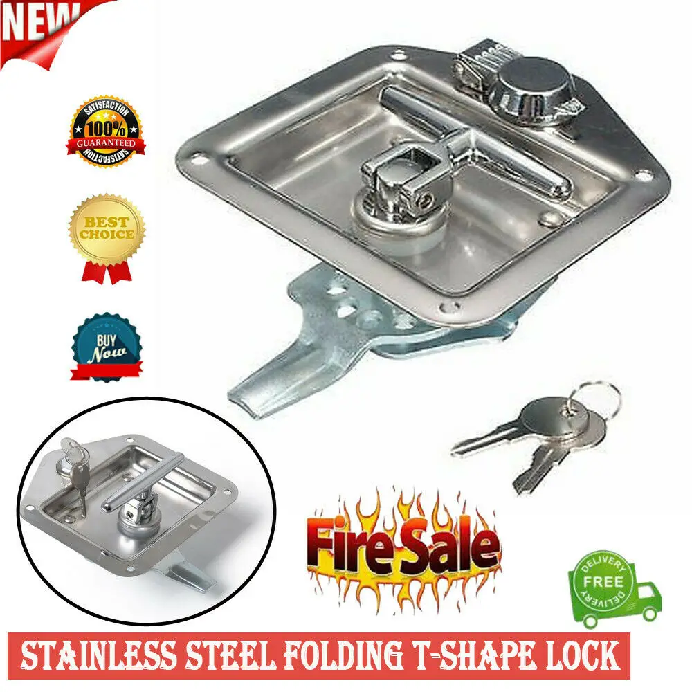 

Folding T-Shape Handle Lock with 2 Keys Set for Truck Trailer Camp Tool Box