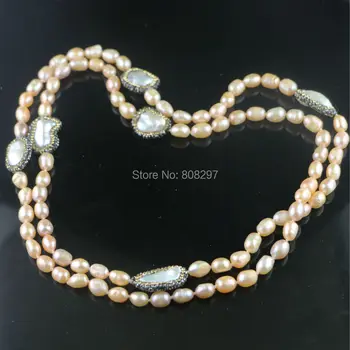 

New Arrival Unique 3Pcs Pave Rhinestone Crystal Natural Pearl Necklaces Long Sweater Chains For Women Jewelry Finding